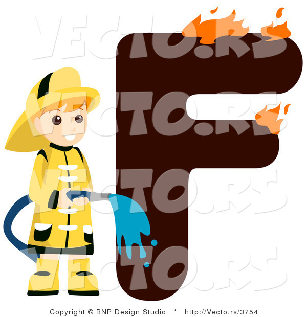 Vector of Alphabet Letter F with a Fireman Boy