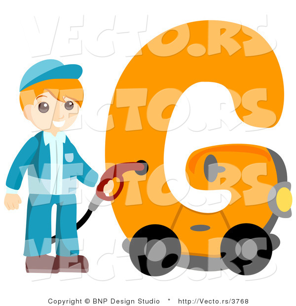 Vector of Alphabet Letter G with a Gas Station Attendant Boy