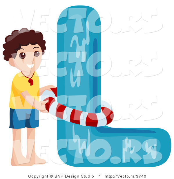 Vector of Alphabet Letter L with a Lifeguard Boy
