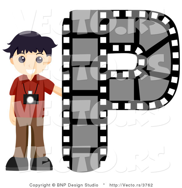 Vector of Alphabet Letter P with a Photographer Boy