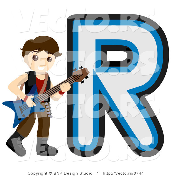 Vector of Alphabet Letter R with a Rock Star Boy