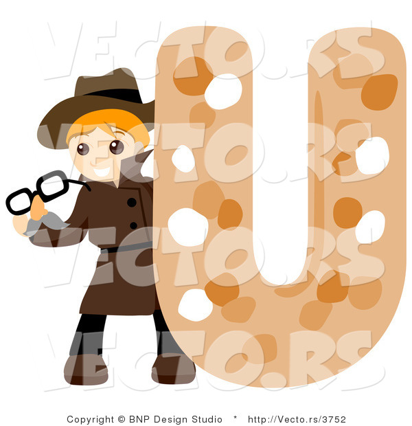 Vector of Alphabet Letter U with an Undercover Agent Boy
