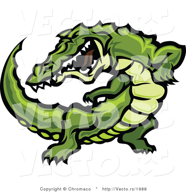 Vector of an Aggressive Cartoon Alligator Raising up During an Attack