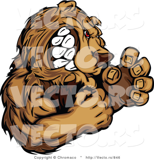 Vector of an Aggressive Cartoon Bear Mascot Gritting Teeth While in Fighting Stance
