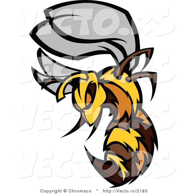 Vector of an Aggressive Cartoon Bee Mascot Charging Forward with Stinger out