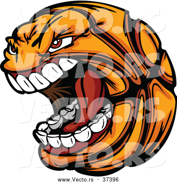Vector of an Aggressive Cartoon Screaming Basketball Mascot