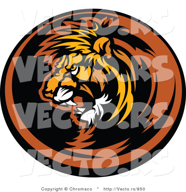 Vector of an Aggressive Lion Mascot Roaring Within Circle Icon