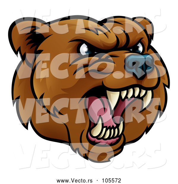 Vector of an Aggressive Rival Cartoon Grizzly Bear Mascot Growling