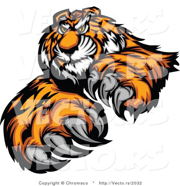 Vector of an Alpha Cartoon Tiger Mascot Grinning and Staring with Intimidating Eyes