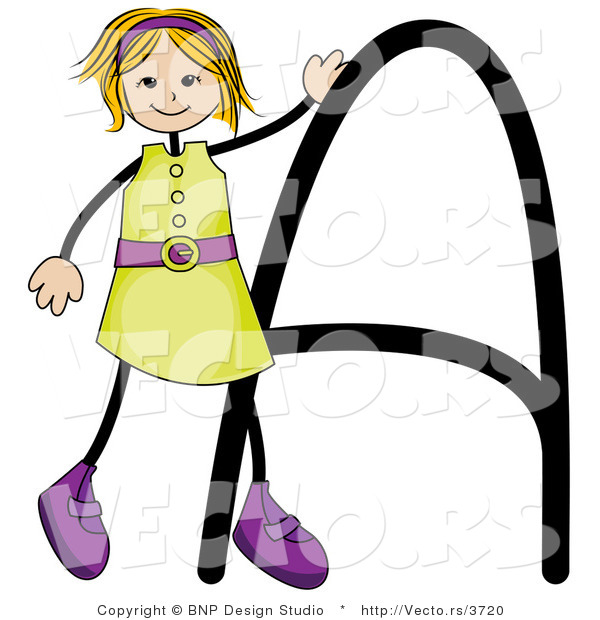 Vector of an Alphabet Letter a with a Stick Figure Girl