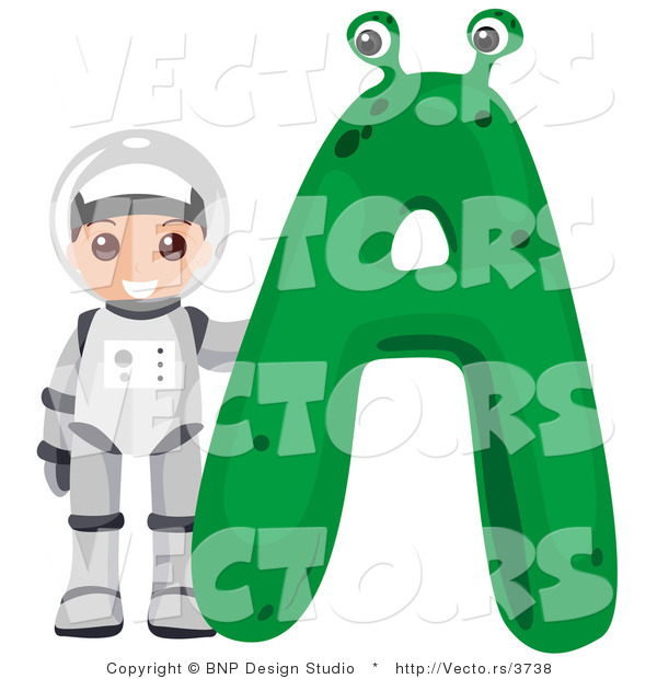 Vector of an Alphabet Letter a with an Astronaut Boy
