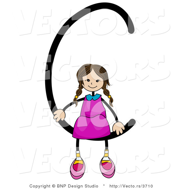 Vector of an Alphabet Letter C with a Stick Figure Girl