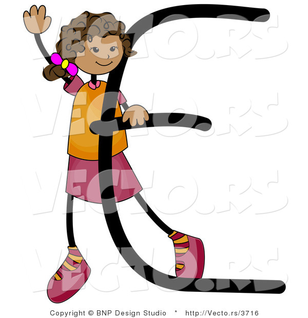 Vector of an Alphabet Letter E with a Stick Figure Girl