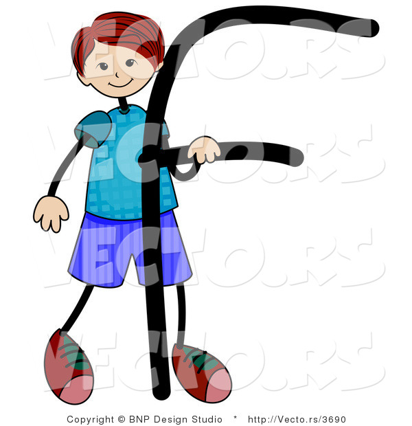 Vector of an Alphabet Letter F with a Stick Figure Boy