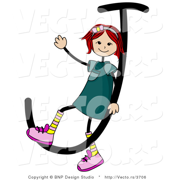 Vector of an Alphabet Letter J with a Stick Figure Girl