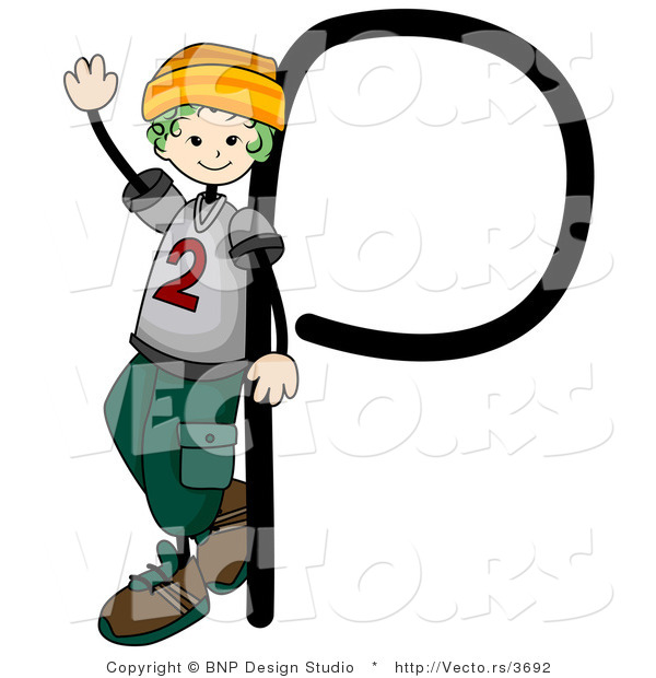 Vector of an Alphabet Letter P with a Stick Figure Boy
