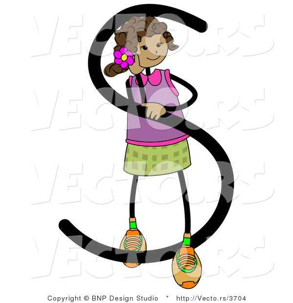 Vector of an Alphabet Letter S with a Stick Figure Girl