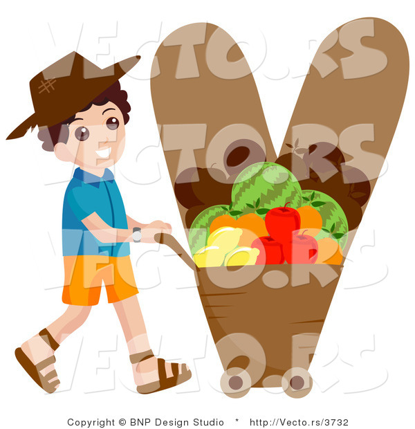 Vector of an Alphabet Letter V with a Veggie Farmer Boy