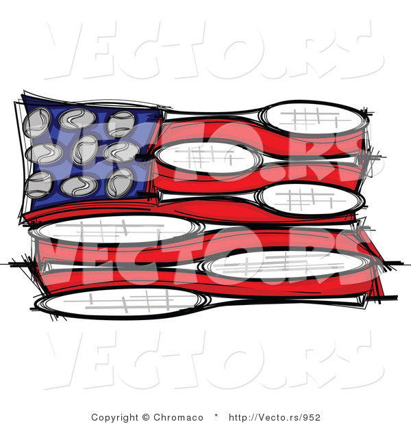 Vector of an American Flag Made of Tennis Balls and Rackets