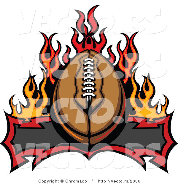 Vector of an American Football over Burning BannerAmerican Football over Burning Banner - Coloring Page Outline