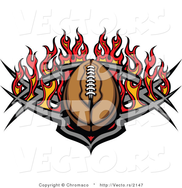 Vector of an American Football with Tribal Designs and Flames