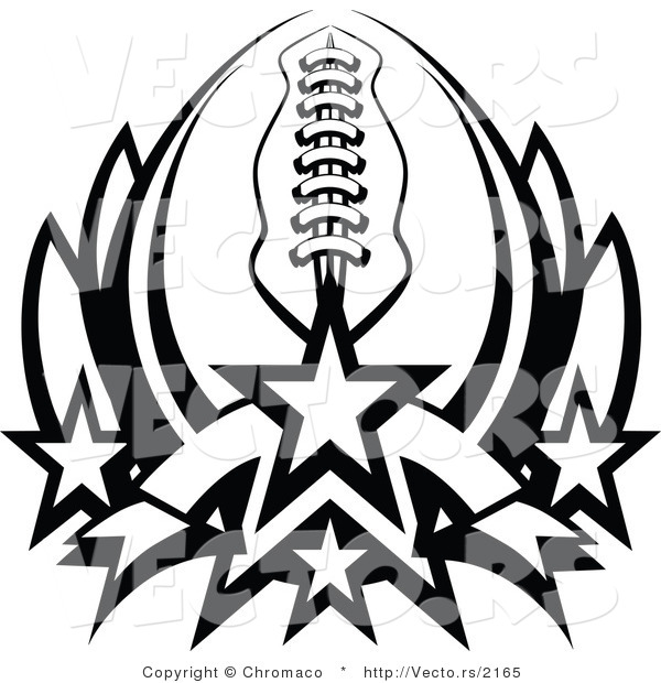 Vector of an American Football Within Stars and Lotus - Black and White Design