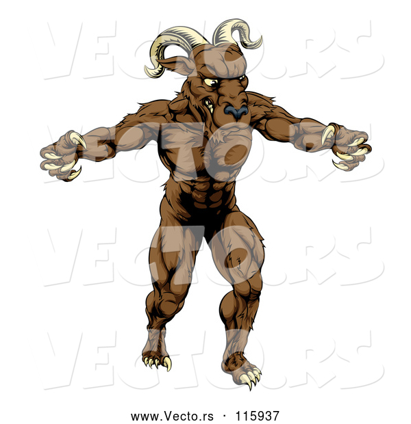Vector of an Angry Cartoon Ram Mascot with Claws Bared