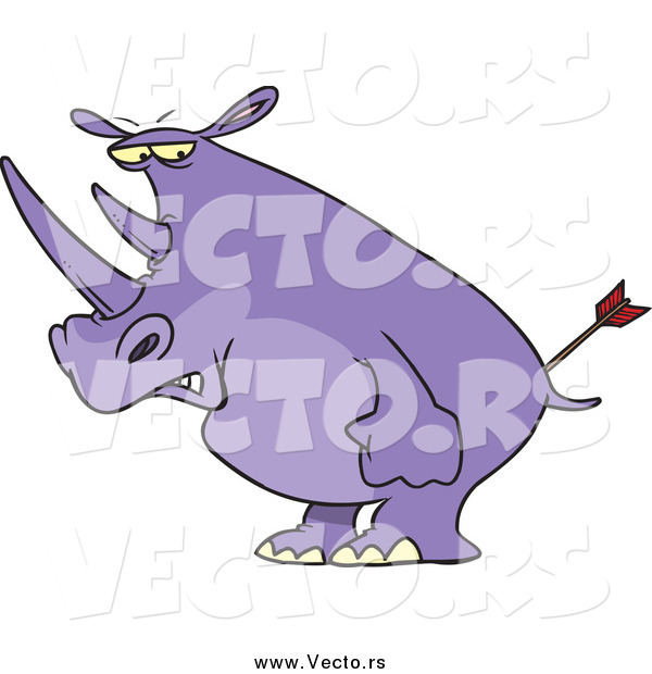 Vector of an Annoyed Cartoon Purple Rhino