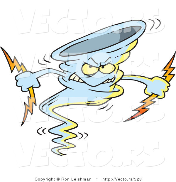 Vector of an Evil Cartoon Tornado Armed with Bolts of Lightning