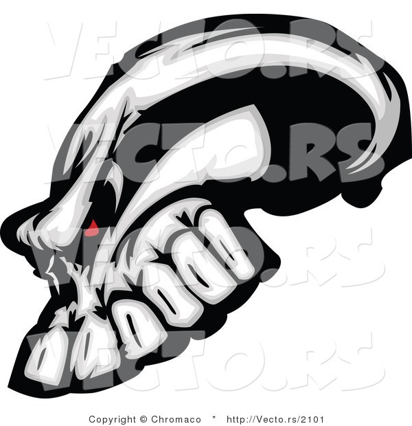 Vector of an Evil Human Skull with Red Eyes