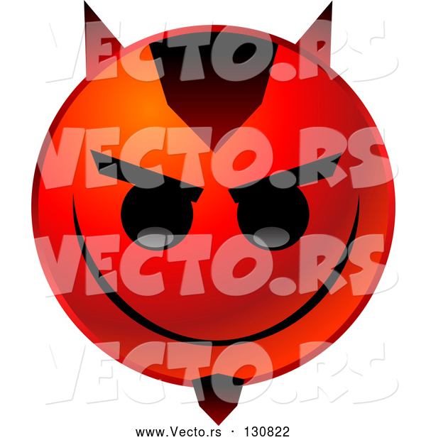 Vector of an Evil Red Emoticon with Devil Horns and Goatee