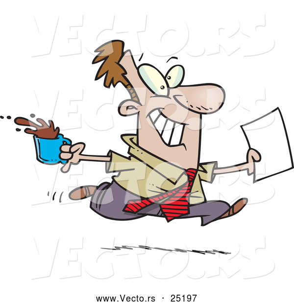 Vector of an Excited Businessman Rushing with Coffee and Paperwork