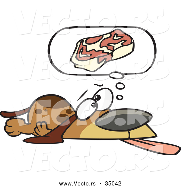 Vector of an Exhausted Cartoon Basset Hound Dog Hoping for Steak