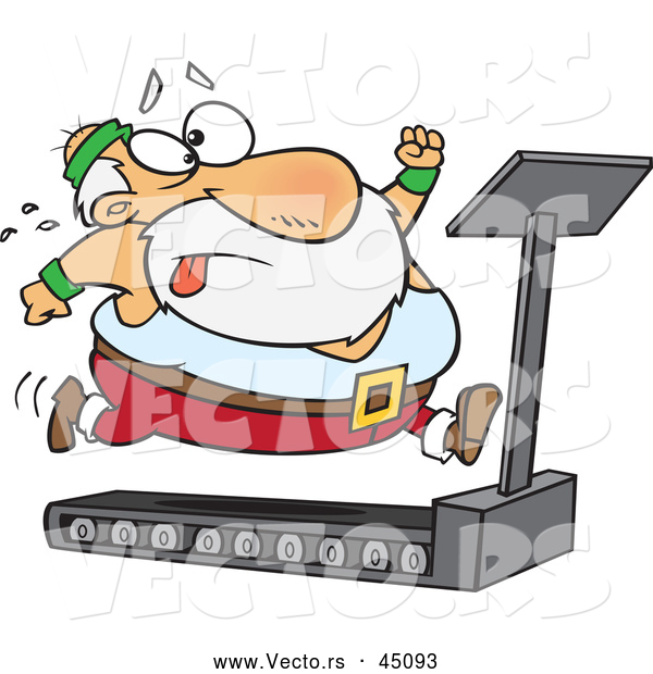 Vector of an Fat Cartoon Santa Running on a Treadmill