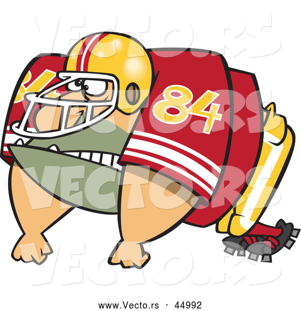 Vector of an Imposing Cartoon American Football Player Ready to Charge Forward
