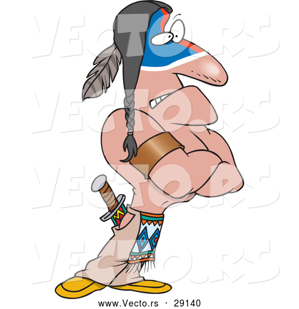 Vector of an Intimidating Cartoon Native American Standing with Arms Crossed and a Stern Expression