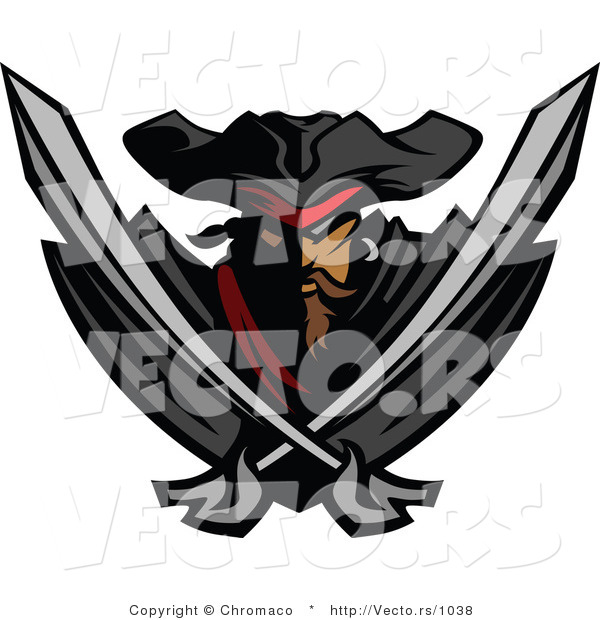 Vector of an Intimidating Pirate Holding 2 Crossed Swords