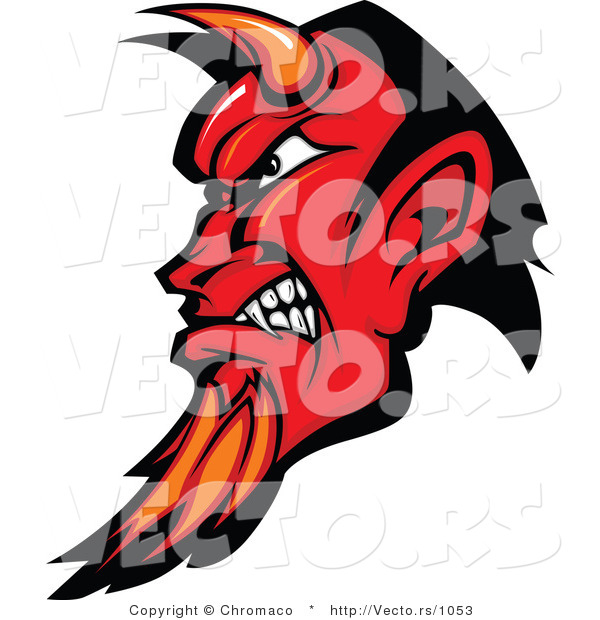 Vector of an Intimidating Red Devil with Horns and Goatee, Gritting Teeth