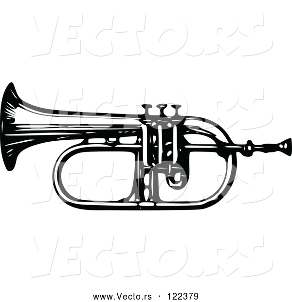 Vector of an Old Black and White Bugle Horn