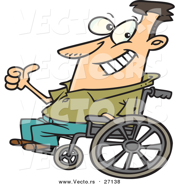 Vector of an Optimistic Man Sitting on a Wheelchair - Cartoon Style