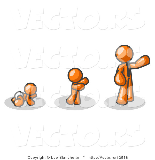 Vector of an Orange Guy in His Growth Stages of Life, As a Baby, Child and Adult
