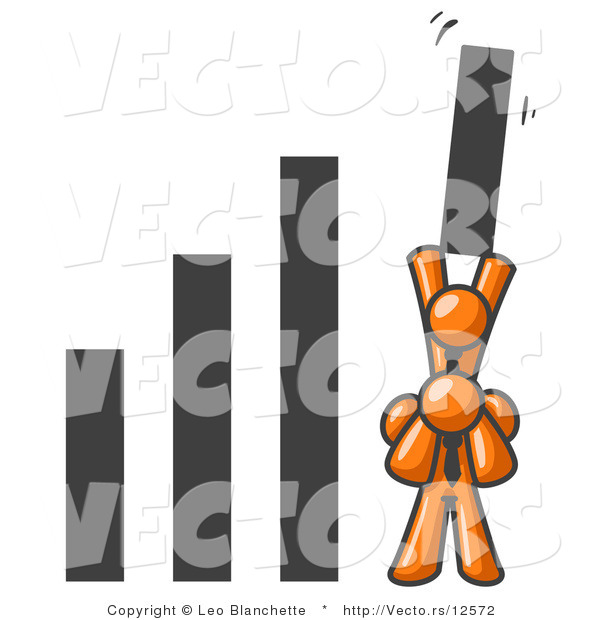 Vector of an Orange Guy on Another Guy's Shoulders Raising a Bar in a Graph