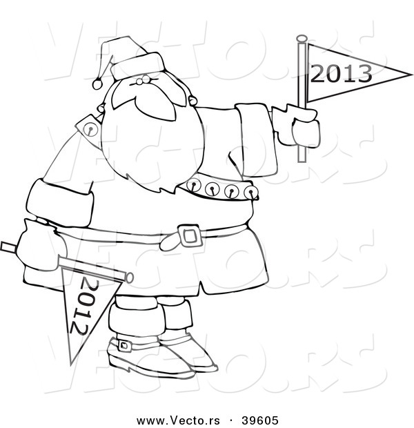 Vector of an Outlined 2013 Cartoon Santa