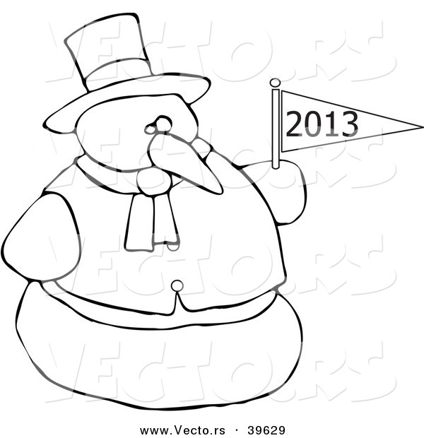 Vector of an Outlined 2013 Snowman