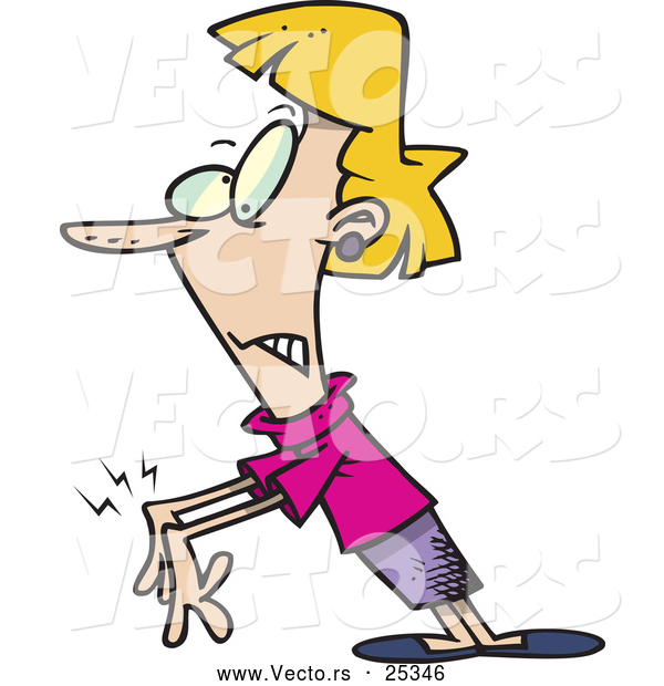 Vector of an Overworked Cartoon Woman with Painful Carpal Tunnel Syndrome (CTS)