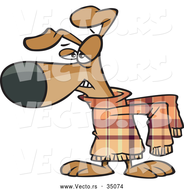 Vector of an Unhappy Cartoon Dog Wearing an Uncomfortable Sweater