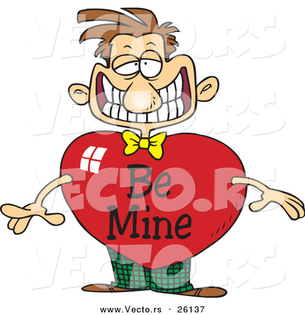 Vector of an Unhappy Cartoon Man Wearing a Be Mine Valentine Love Heart Body Costume