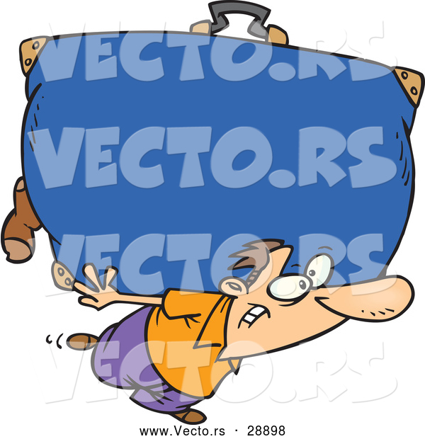 Vector of an Unstoppable Cartoon Man Carrying a Giant Suitcase over His Back