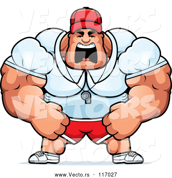 Vector of an Unstoppable Cartoon Muscular Male Sports Coach Yelling