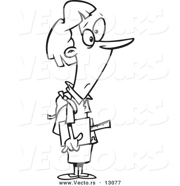 Vector of an Unsure Cartoon College Student - Coloring Page Outline Version